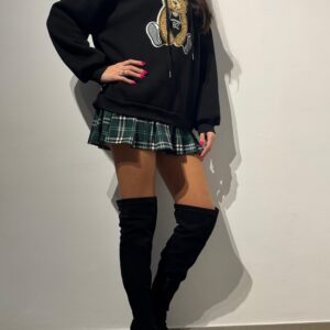 FALDA COLEGIALA VERDE + SUDADERA OSITO NEGRA