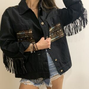 Chaqueta camisera flecos negra