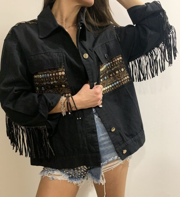 Chaqueta camisera flecos negra