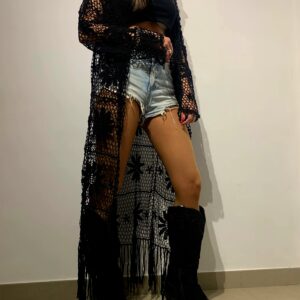 Chaqueta larga ganchillo negra